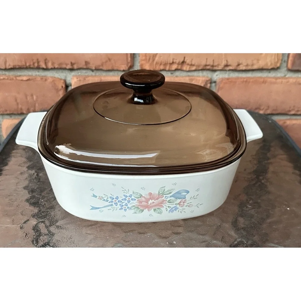Vintage CorningWare Floral Square Casserole Dish 2L Model A-2-B With Lid USA